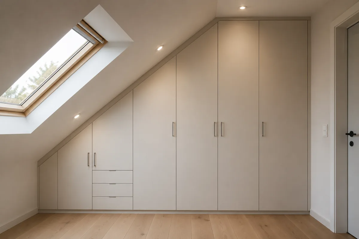 Einbauschrank nach Maß unter der Dachschräge mit Dachfenster
